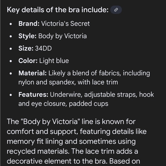 VS Body by Victoria, lined perfect coverage, periwinkle blue & lace, Size 34DD - Picture 14 of 14